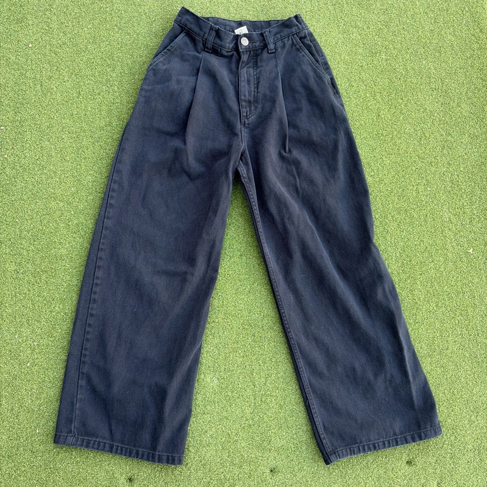 Lucy & Yak Pants Womens W25 L30 Black Twill Wide Leg Pleated Casual Workwear
